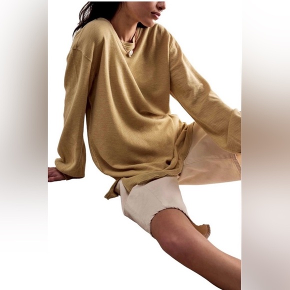 We The Free/Free People Soul Song Camel Oversized Long Sleeve Medium Top - Picture 2 of 11